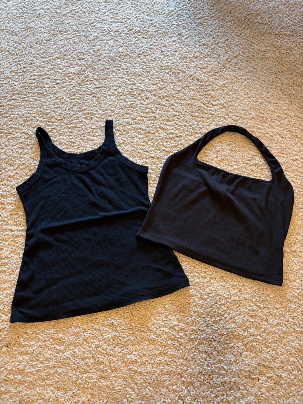 Black Ribbed Tank Top + Black Halter Crop Set